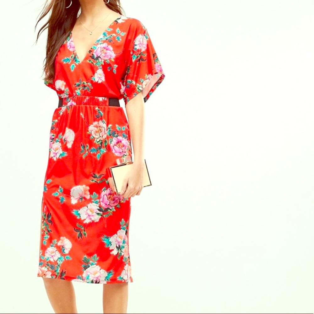 💃Red Floral Jersey Midi, size 14💃